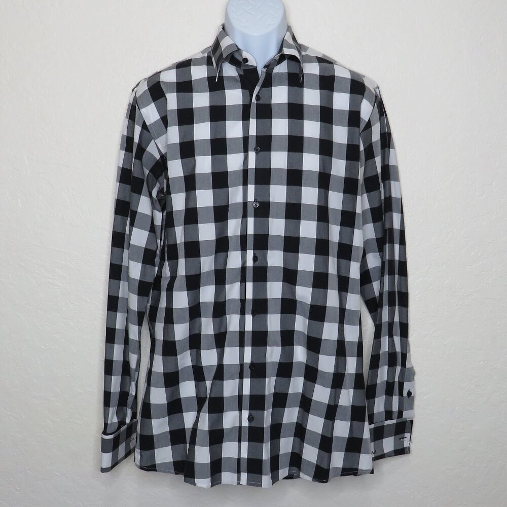 Tailor Made* Men's Long Sleeve Button Down Curved Hem Checkered Shirt~ Large